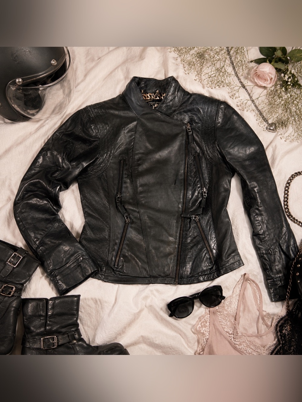 Wilsons Leather Black Moto-Style Asymmetrical Zip Jacket